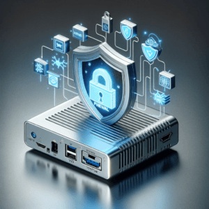 Mini PC protected by security features like Firewall and VPN