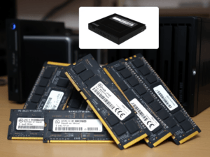 Various RAM sticks with capacities of 8GB, 16GB, and 32GB, showing how much RAM is needed for a DIY Home Server.