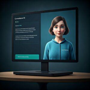 A conversational AI interface running on a screen connected to a mini PC. Highlight the benefits of running large language models locally using an NPU, such as privacy and energy efficiency.