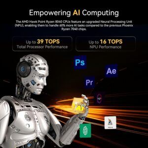 The NPU in the GEEKCOM A8 Mini PC has up to 39 TOPS total performance which makes it a great option for AI applications