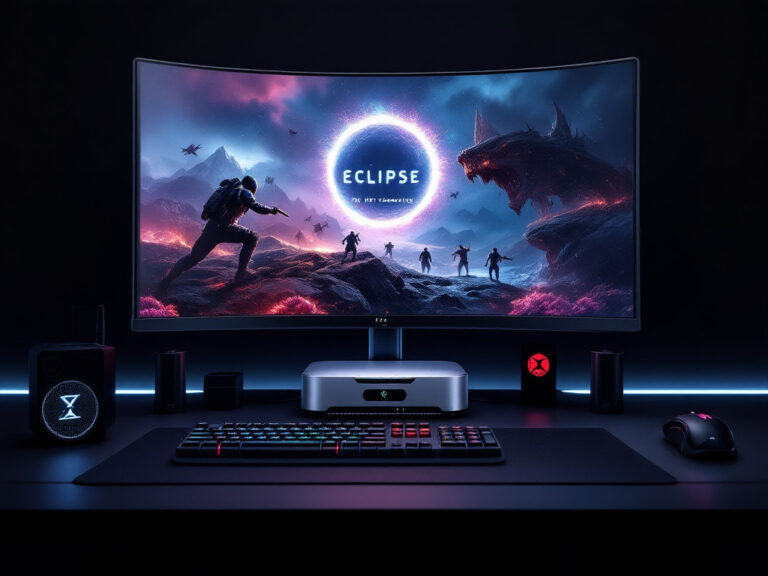 Futuristic gaming setup for a mini pc for gaming