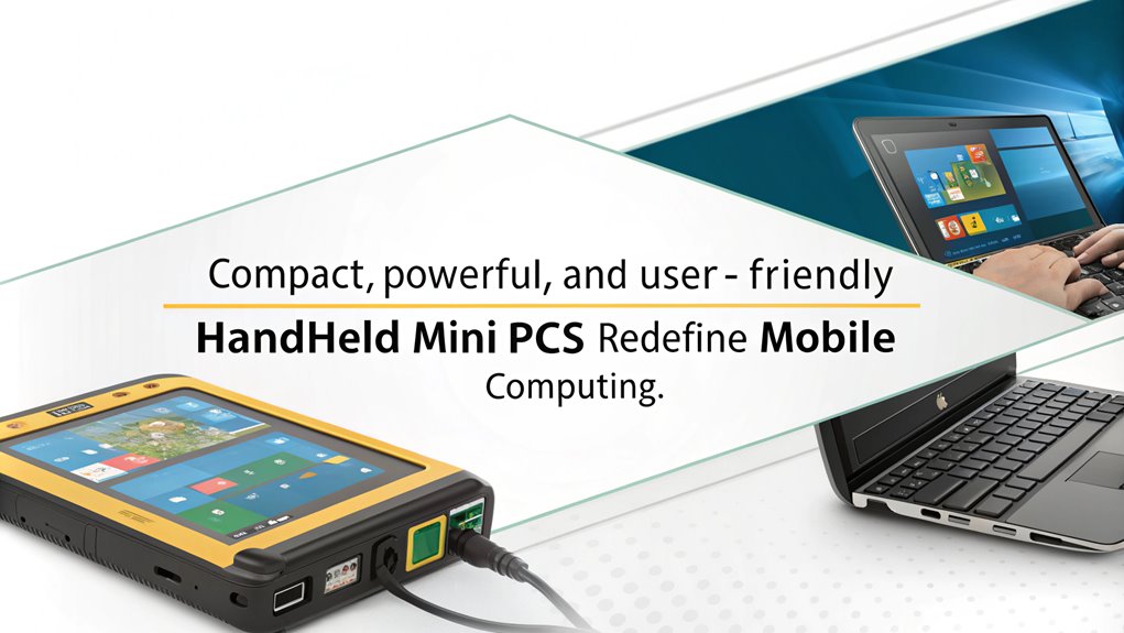 An infographic showcasing the revolutionary impact of handheld mini PCs on mobile computing, focusing on their portability and innovative design. 