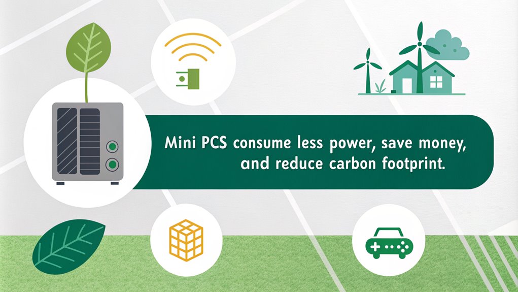 An infographic highlighting the energy efficiency benefits of Mini PCs. Emphasize lower energy consumption, reduced costs, and eco-friendly technology.