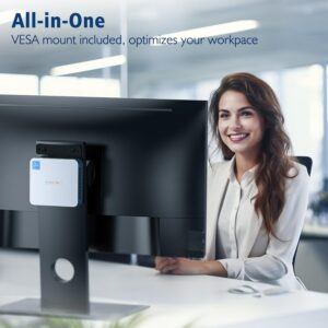 The Peladn Wi-6 Mini PC is VESA-mountable, allowing you to easily attach it behind your monitor for an optimized workspace.