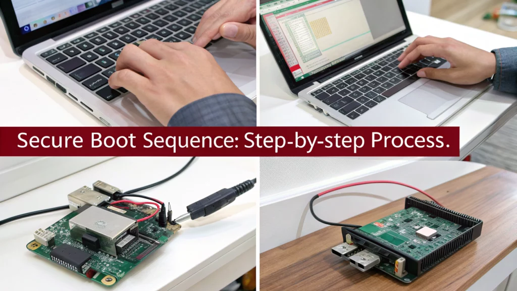 Steps illustrating the Raspberry Pi secure boot sequence. 