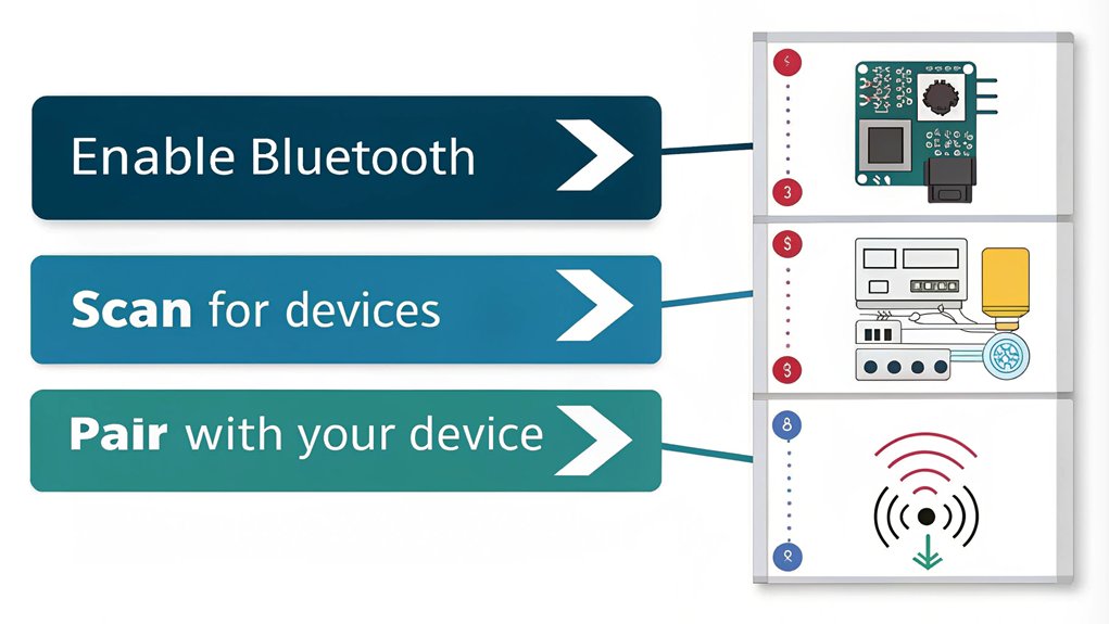 An infographic illustrating the steps to configure Bluetooth settings for connecting a Raspberry Pi to a Bluetooth device.