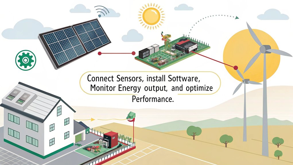 An infographic about Software Setup for Solar Power Monitoring using a Raspberry Pi. Illustrate key steps and components, focusing on ease of use and efficiency.