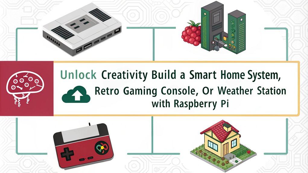 An infographic showcasing innovative project ideas using Raspberry Pi, exploring its capabilities and applications. 