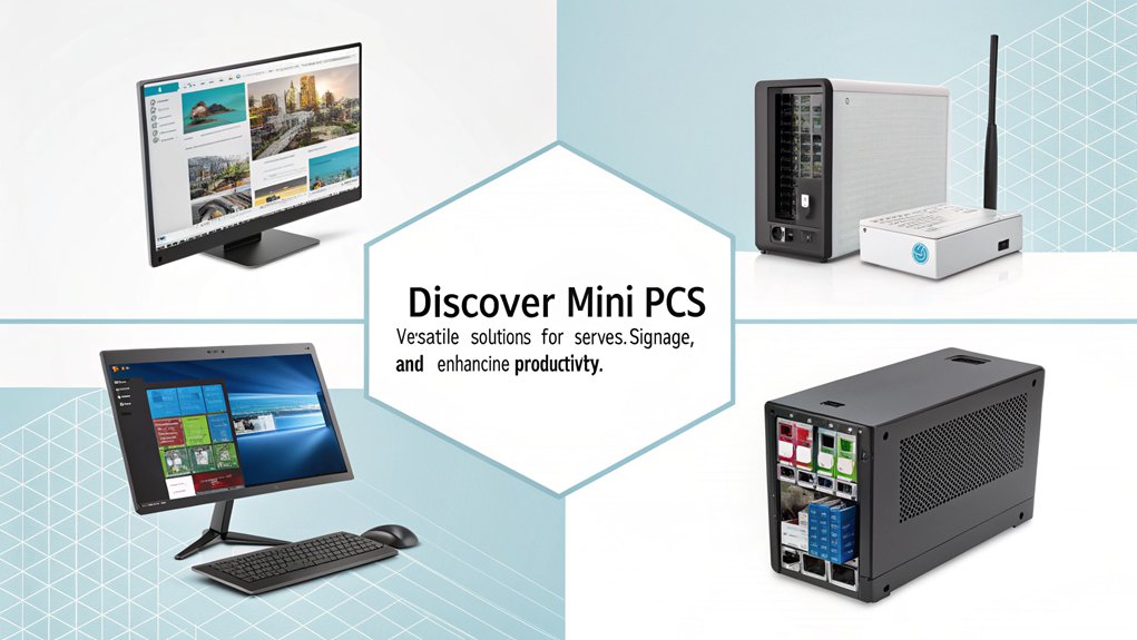 An infographic showcasing the diverse uses of Mini PCs beyond the desktop, highlighting their applications in home servers, digital signage, and productivity enhancements.