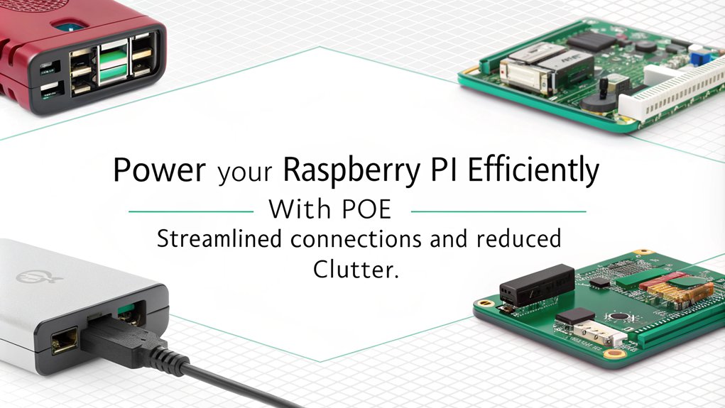 An infographic about Power Over Ethernet (PoE) to power your Raspberry Pi. Include comparisons of PoE, USB, and battery options.