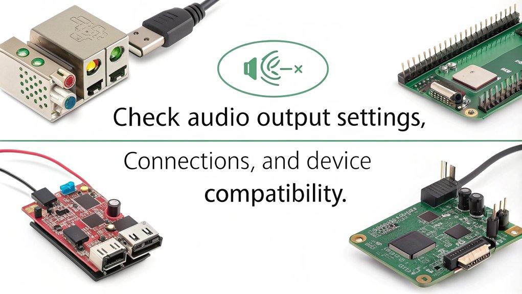 An infographic depicting Hardware Configuration Considerations for troubleshooting sound on a Raspberry Pi. 