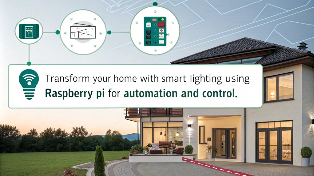 An infographic showcasing Smart Lighting Control as a top Raspberry Pi project for smart gadgets. Highlight features like automation, energy efficiency, and remote access.