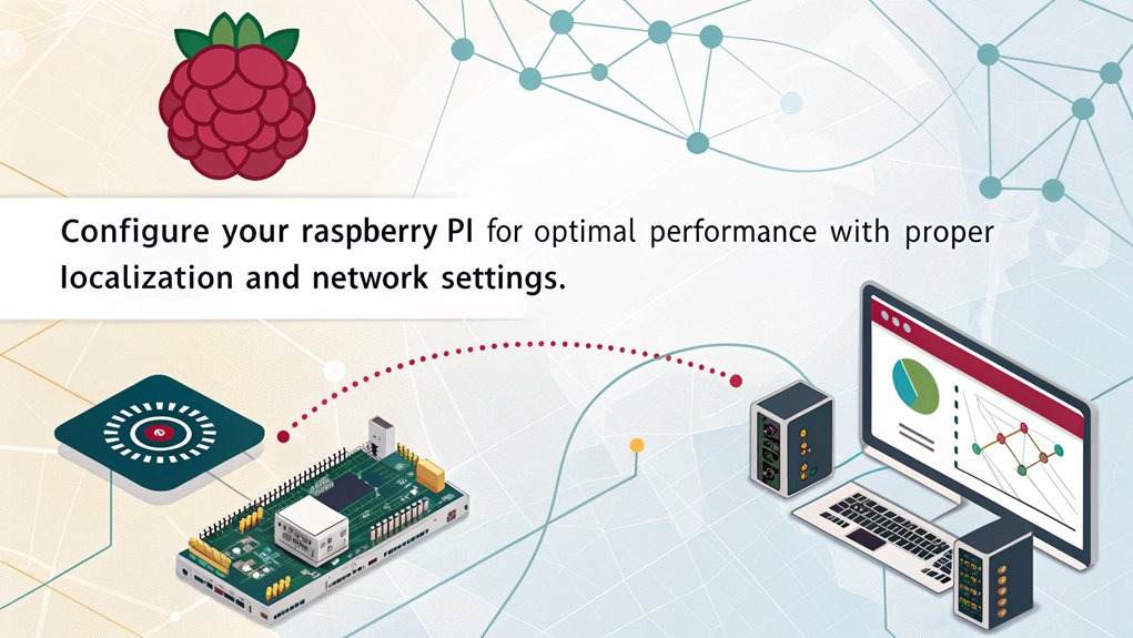 An infographic showcasing the importance of Localization and Network Settings in Raspberry Pi configuration. Highlight key settings, benefits, and troubleshooting tips.