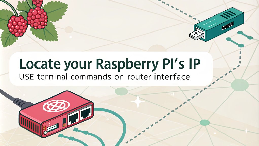 An infographic about finding the Raspberry Pi's IP address when connecting it to networks.