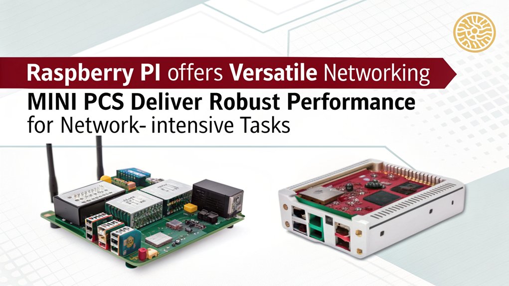 An infographic depicting Networking and Connectivity Options for Raspberry Pi Clustering versus Mini PCs.