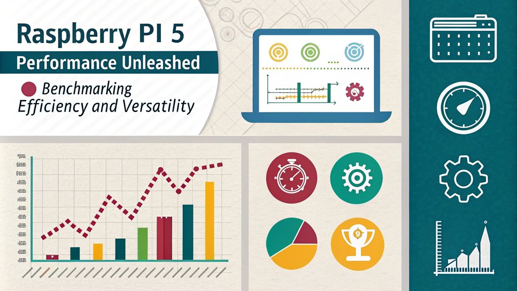 An infographic comparing the performance of Raspberry Pi 5 against key performance benchmarks, focusing on speed, efficiency, and application versatility.