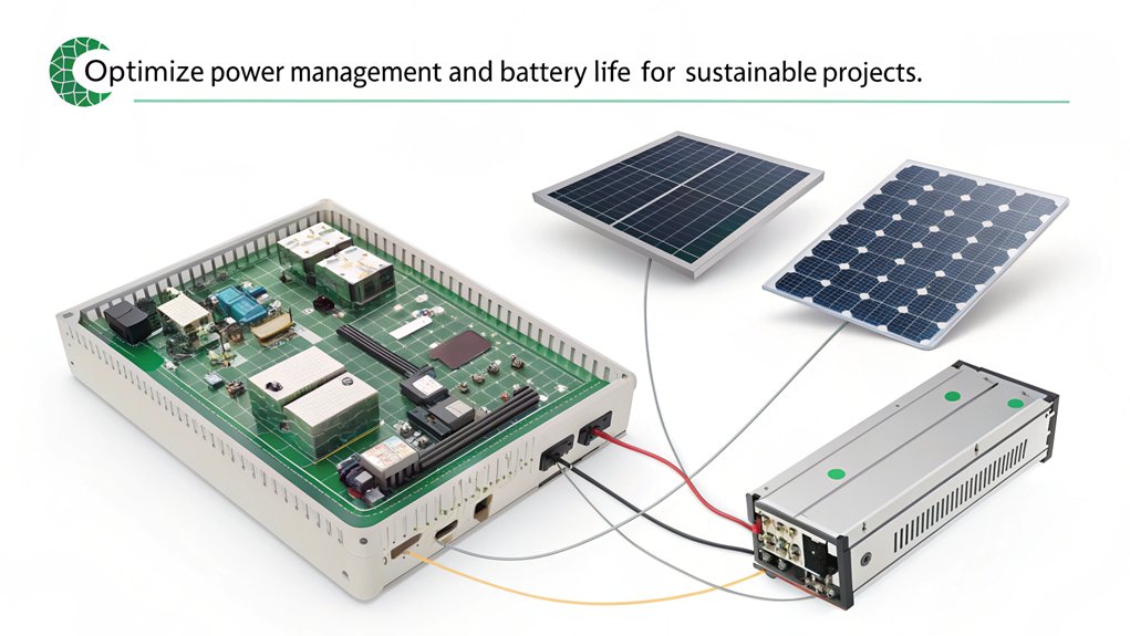 An infographic showcasing Power System Design for building a solar-powered Raspberry Pi. Highlight key components, efficiency metrics, and connection diagrams.