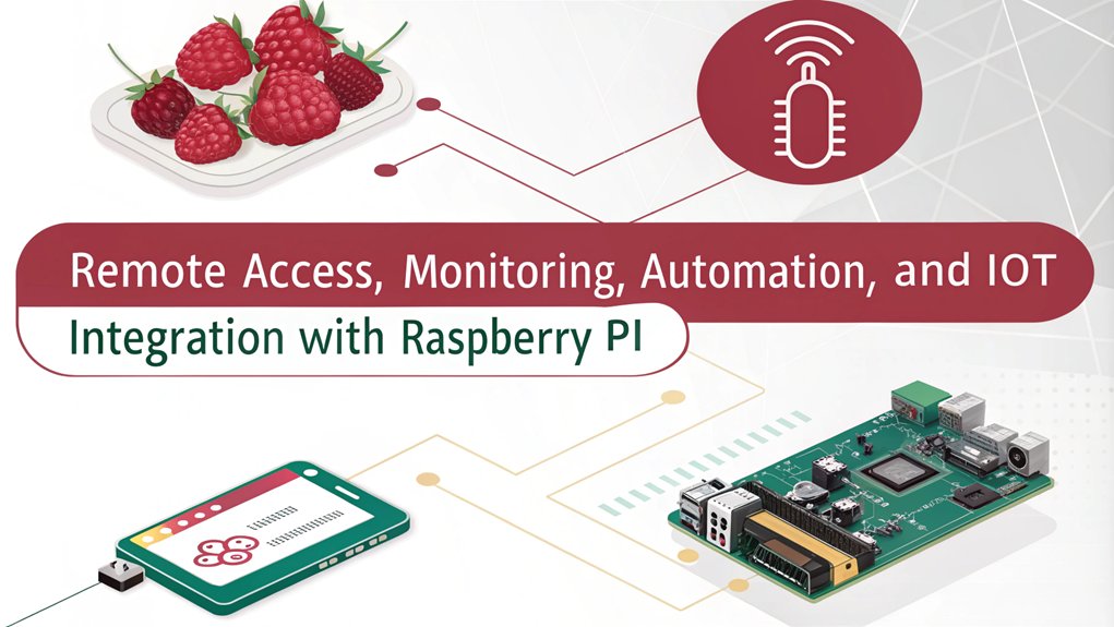 :An infographic showcasing use cases and applications of Raspberry Pi remote management. Highlight key benefits, tools, and scenarios for effective management.