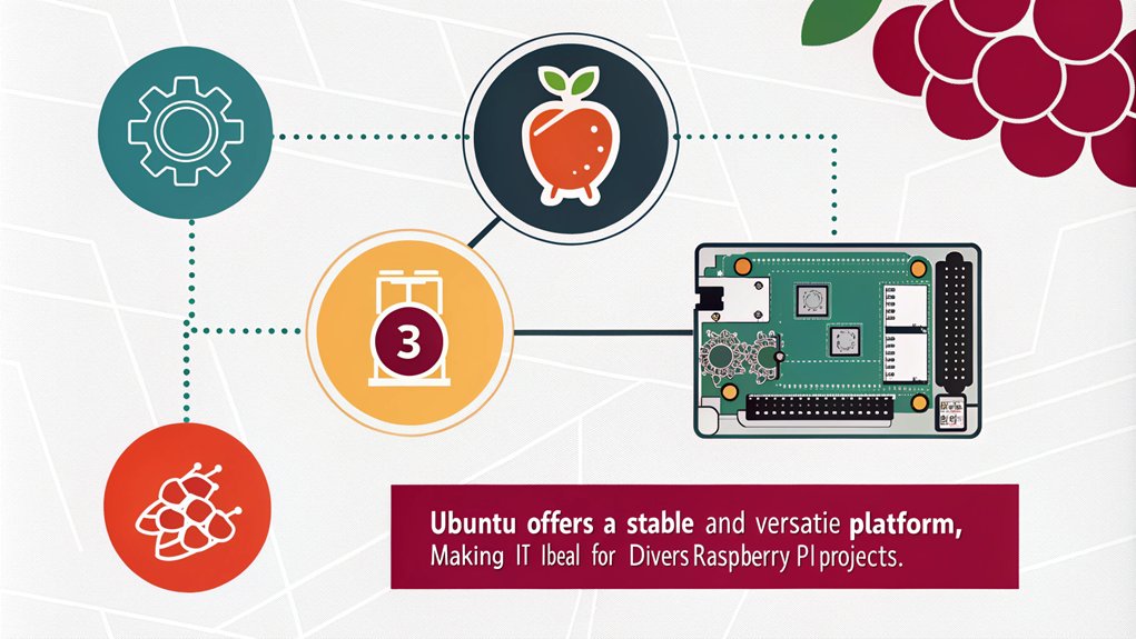 An infographic showcasing the top 3 Raspberry Pi compatible operating systems for every project, with a focus on Ubuntu for Raspberry Pi. 