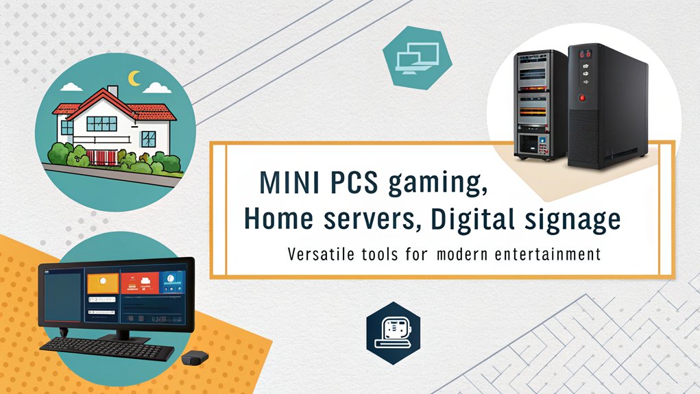 An infographic exploring casual gaming as a as one of many mini PC uses beyond desktops. Highlight applications like home servers, digital signage, and gaming versatility. 