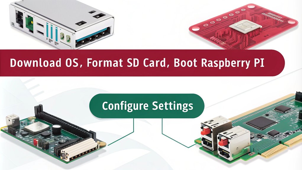 An infographic about installing the operating system in the context of setting up your first Raspberry Pi, including step-by-step instructions.