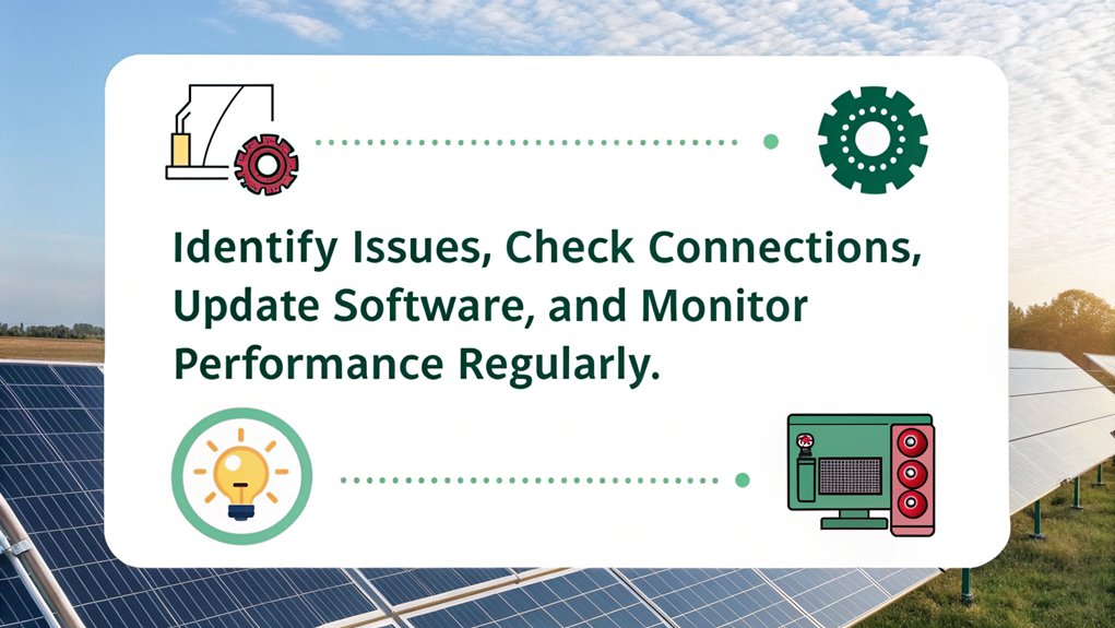 An infographic showcasing Troubleshooting Tips for Solar Power Monitoring with a Raspberry Pi. Include key points like common errors, solution steps, and best practices. 