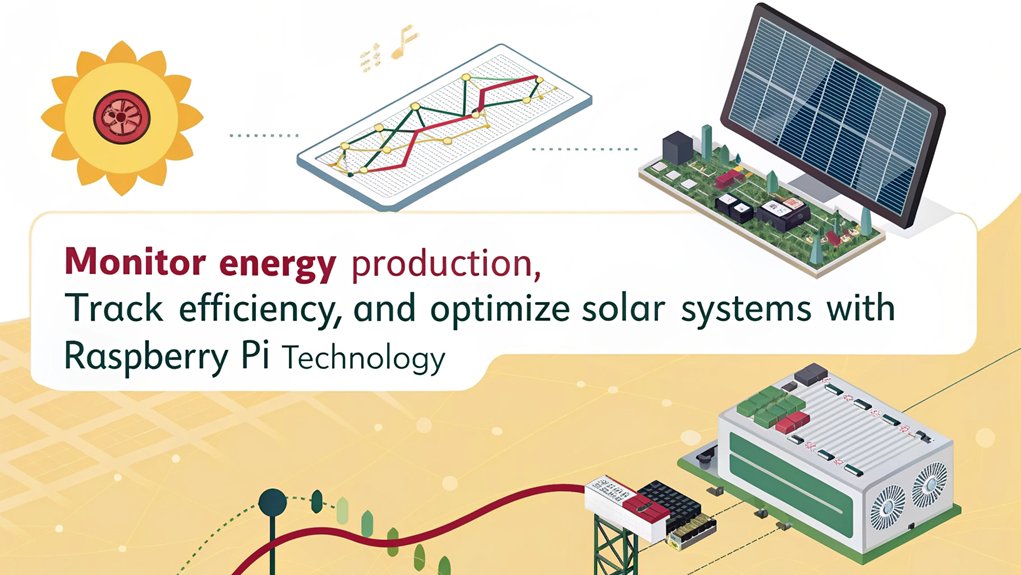 An infographic highlighting the essential monitoring features for Solar Power using a Raspberry Pi. Include key data analytics, sensor integration, and real-time performance metrics. 