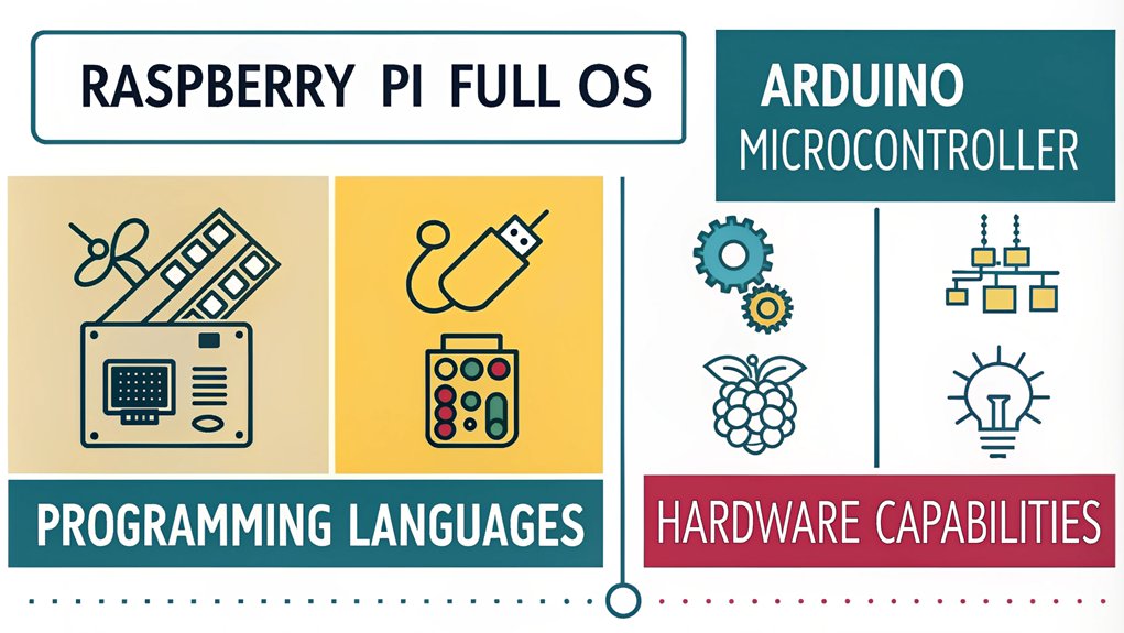 :An infographic about Operating System Differences in the context of Raspberry Pi Vs Arduino for beginners.