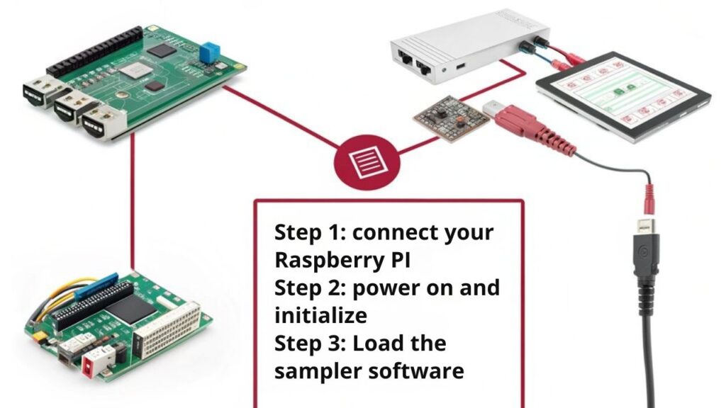 An infographic about updating and installing necessary packages for building a MIDI sampler with a Raspberry Pi.