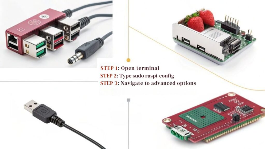 An infographic detailing the step-by-step tutorial for using raspi-config to configure HDMI audio output on Raspberry Pi.