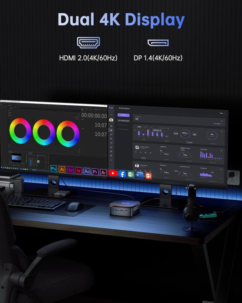 Showcasing the dual display capabilities of the KAMRUI E1 Mini PC