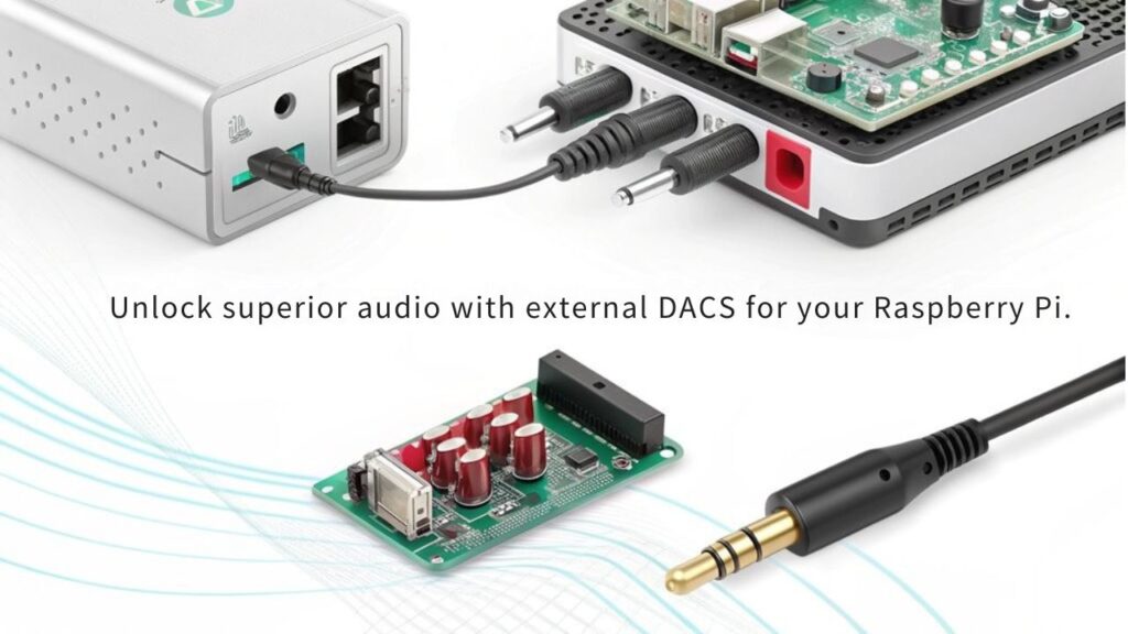 An infographic showcasing the audio quality improvements when connecting external DACs to a Raspberry Pi. Highlight benefits like enhanced clarity and dynamic range.