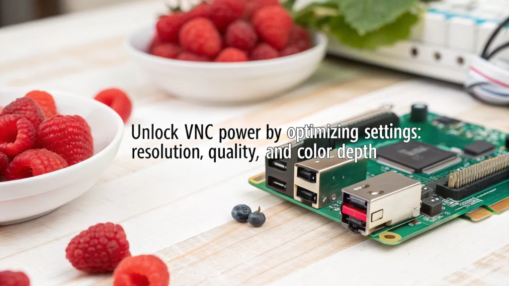 
@ Midjourney AI Image Prompt: /imagine prompt:An infographic showcasing how to customize VNC settings for optimal performance on Raspberry Pi. Highlight key adjustments for speed and efficiency. 