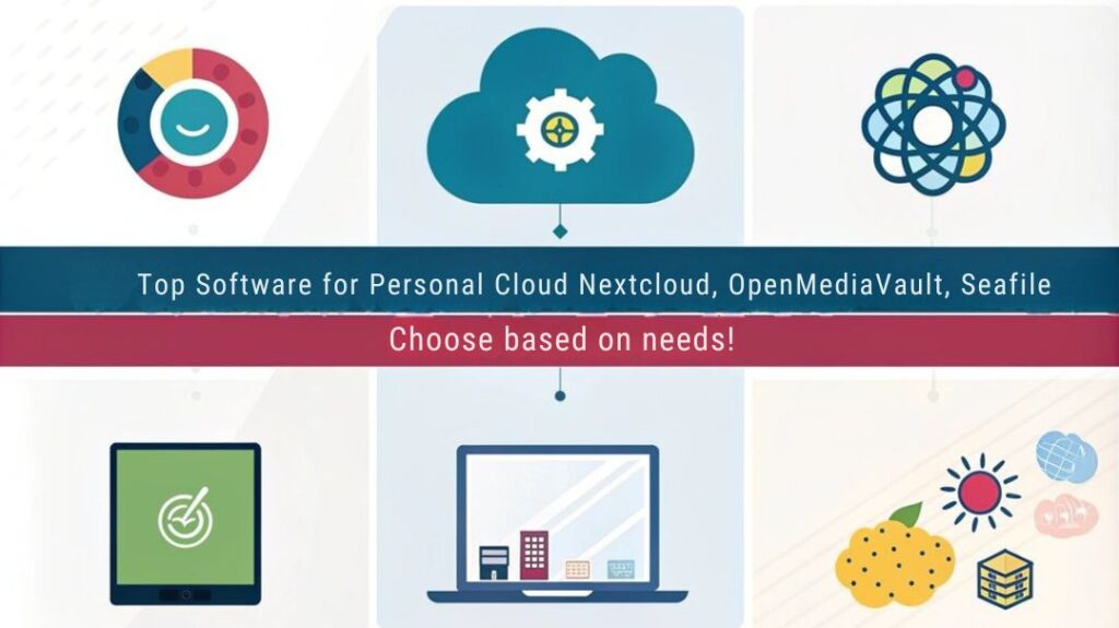 An infographic showcasing software choices for Raspberry Pi to set up a personal cloud storage. Include comparisons of options like Nextcloud, OpenMediaVault, and Seafile.