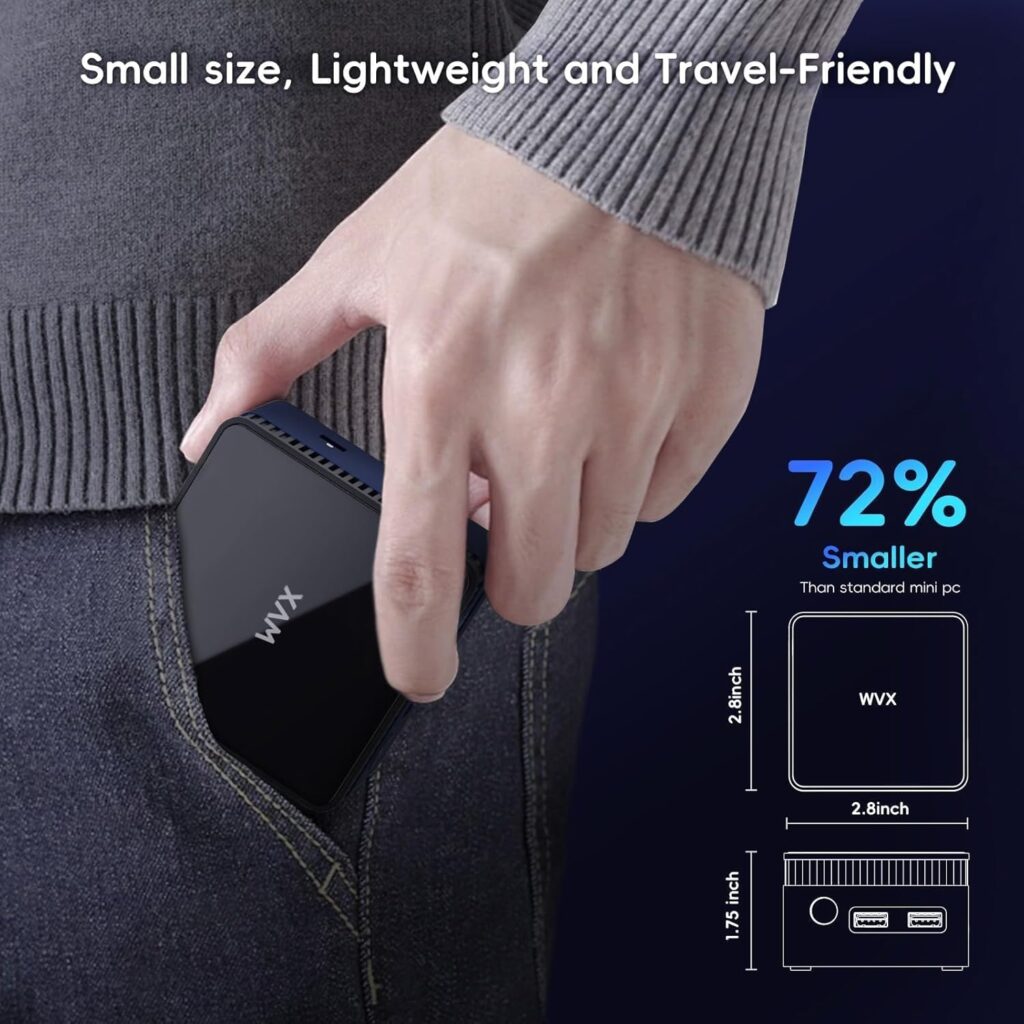 WVX Mini PC is very portable, easily fits into your pocket