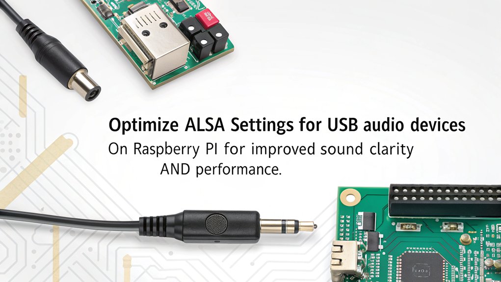 An infographic illustrating the configuration of ALSA Drivers for connecting USB audio devices to Raspberry Pi. Highlight superior sound quality enhancements. 