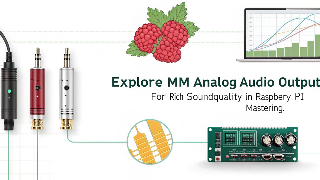 An infographic showcasing mm Analog Audio Output in Raspberry Pi audio mastering. Highlight its significance, features, and comparison with other output methods.