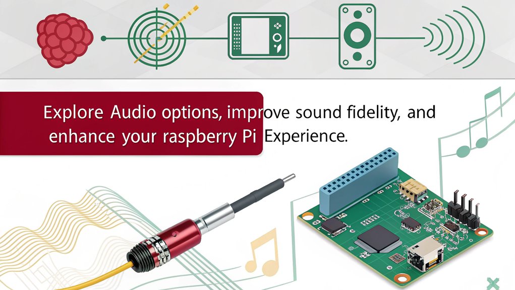 An infographic showcasing Audio Quality and Capabilities using the 3.5mm Jack for Analog Sound on Raspberry Pi.