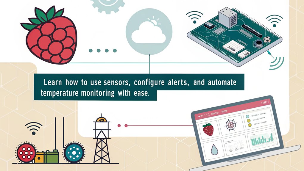 An infographic about Setting Up Alerts and Automation for monitoring temperature on a Raspberry Pi. 