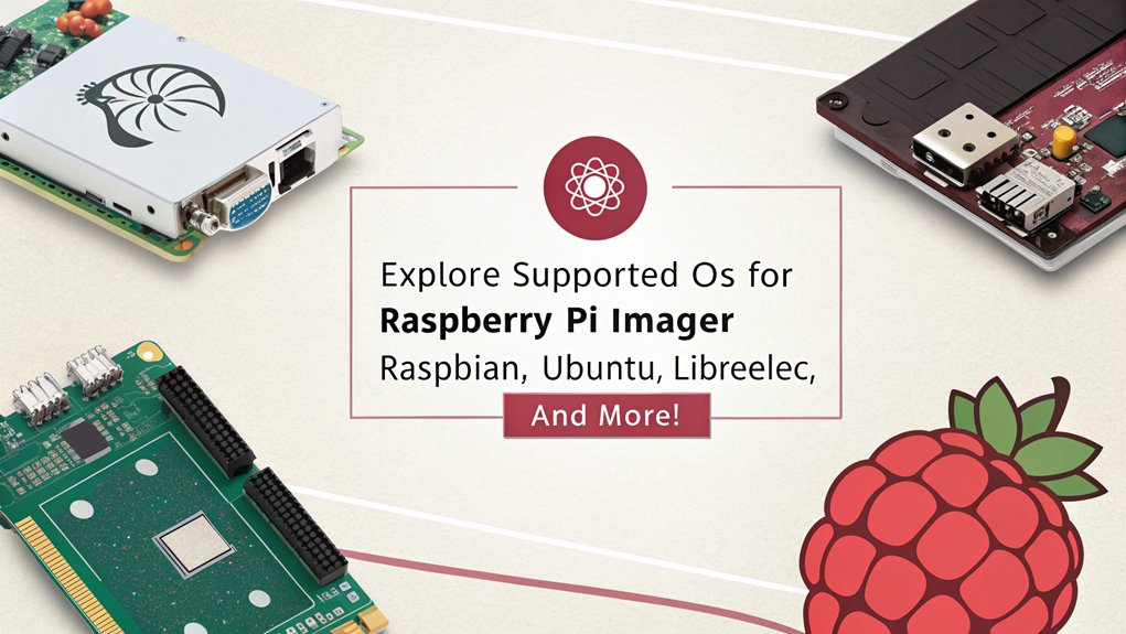 An infographic detailing the supported operating systems for Raspberry Pi Imager. Highlight popular OS options and compatibility features for users.