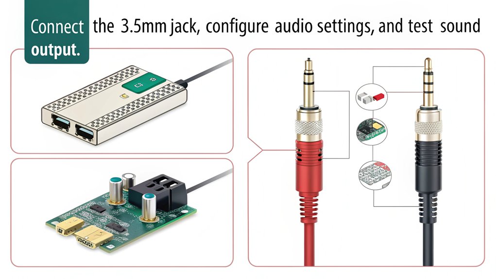 An infographic detailing the Configuration Steps for utilizing the 3.5mm Jack for analog sound on Raspberry Pi.