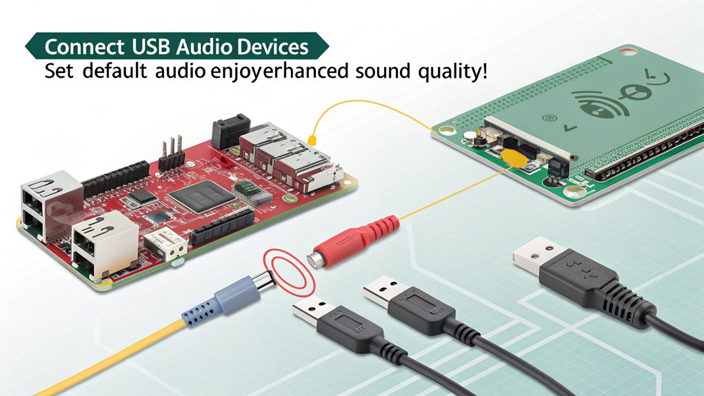 An infographic about setting default audio devices when connecting USB audio devices to Raspberry Pi for superior sound quality.