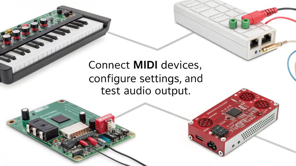 An infographic showcasing the essential steps for setting up the MIDI interface in a Raspberry Pi MIDI sampler project.