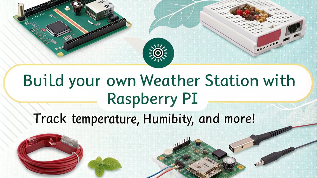 An infographic showcasing a Weather Station Build as a fun Raspberry Pi project for beginners. Highlight components, setup steps, and data collection tips.