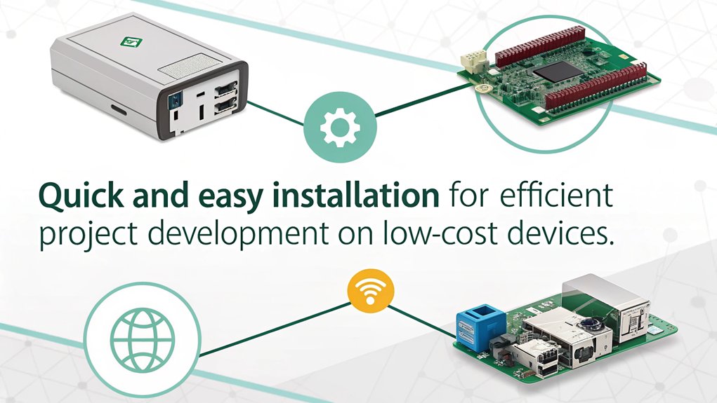 An infographic depicting the benefits of simplified setup and deployment when you set up Nodejs on Raspberry Pi.