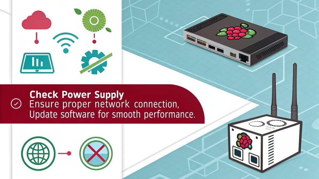 An infographic highlighting troubleshooting tips for setting up a Raspberry Pi music server with Kodi.