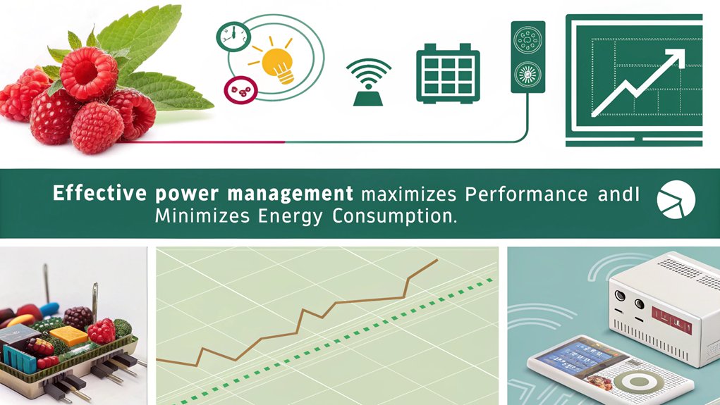 An infographic illustrating power management techniques for monitoring power on a Raspberry Pi. Visualize methods, tools, and measurements for efficient power usage.