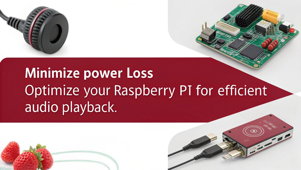 An infographic showcasing power consumption when using the 3.5mm jack for analog sound on Raspberry Pi. Include visuals of energy usage comparisons and efficiency tips. 