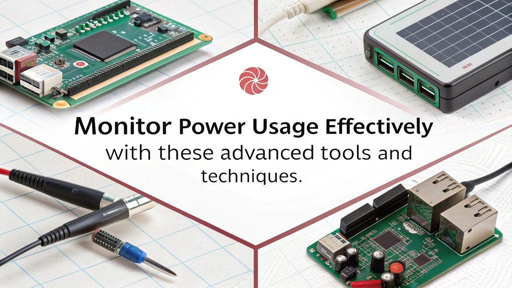 An infographic showcasing advanced monitoring capabilities for power management on a Raspberry Pi. Highlight tools, techniques, and best practices for efficient monitoring. 