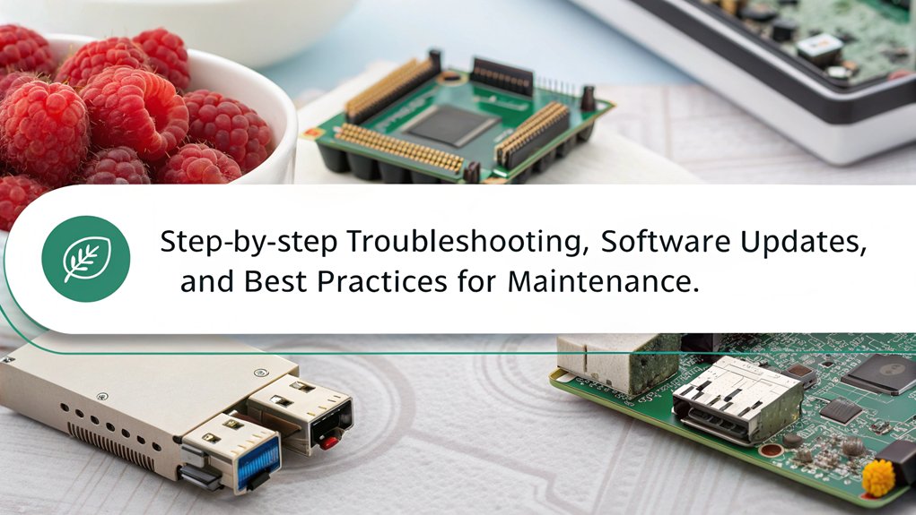 An infographic highlighting troubleshooting and maintenance tips for effectively using Raspberry Pi Imager. Include key strategies for resolving common issues and ensuring optimal performance. 